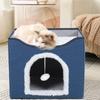 Складной домик для кошек, 2-слойный складной домик для котят, многофункциональная пещера для кошек, мягкая когтеточка для кошек, дом для помещений, темно-синий