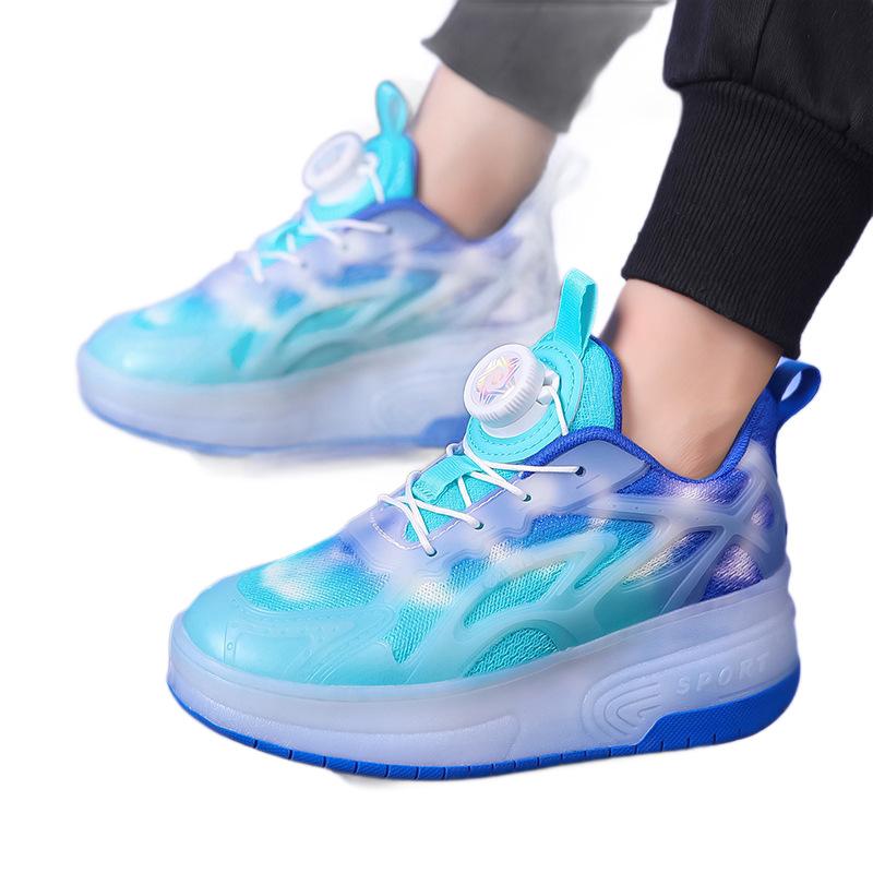 Children's light-up walking shoes2026New rotating-button mesh breathable athletic shoes, fashionable roller skates for men, women, and children