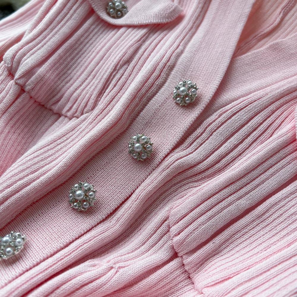 Бренд Модный Винтажный Вязаный Макси-платье с Отворотом Элегантное Однобортное Платье-рубашка А-силуэта Длинное Женское Вечернее Платье