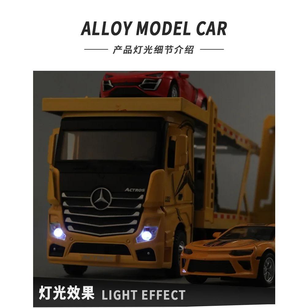 1/24 Mercedes Benz Double Decker Flatbed Transport Vehicle Alloy Diecast Metal Car Model Sound and Light Science Education Series