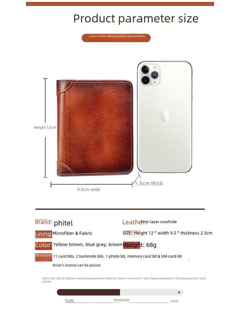 Genuine Leather Ultra-Thin Men's Multi-Function Short Wallet with Driver's License Holder and Anti-Theft Design.