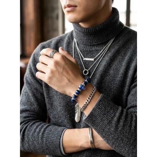 Wealth health luck Ryukyu Hotaru Blue impressive 16mm beads carving five-claw dragon crystal lapis tigers eye mens power stone bracelet natural