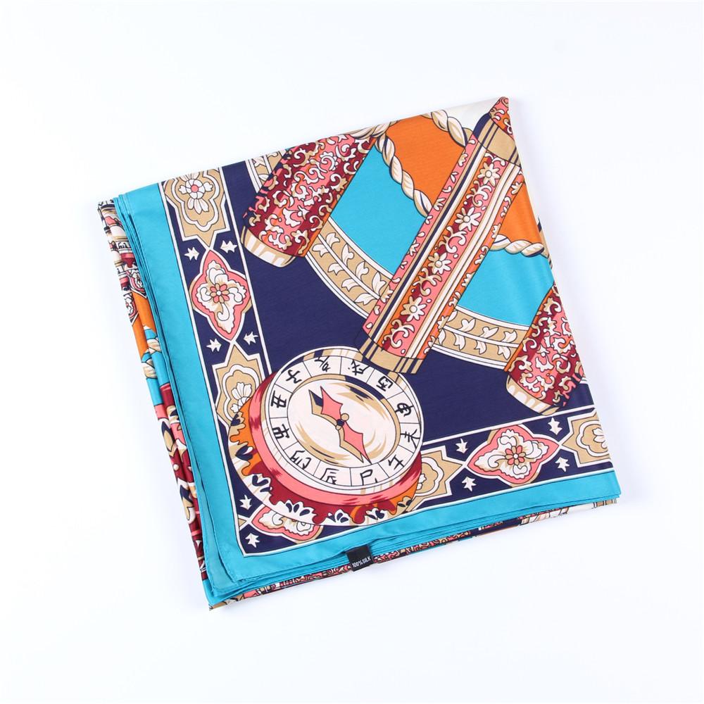 POBING Silk Scarf Women Scepte Print Square Scarves Wraps Large Bandana Luxury NecKerchief Hijabs Female Silk Foulards 130CM