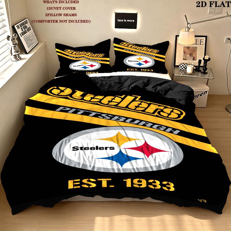 Pittsburgh Steelers Logo Pattern Bedding Set Quilt Cover Pillowcase Home Decor Gift (1 * duvet cover + 2 * pillowcase, without core)