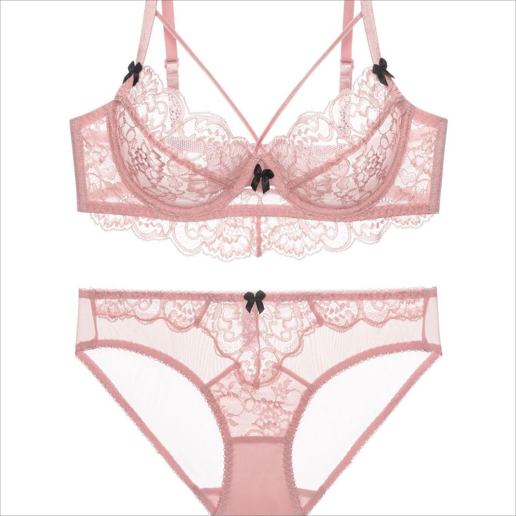 French Women's Sexy Bra Lace Bow Contrast Color Beautiful Breasts Big Breasts Small Thin Underwear Set