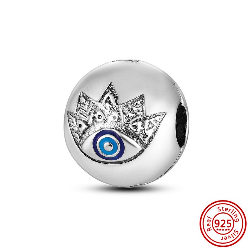 Подлинный кулон из стерлингового серебра S925 с синими глазами демона в виде ладони, круглые бусины, подходит для оригинального браслета с подвесками, женские ювелирные изделия