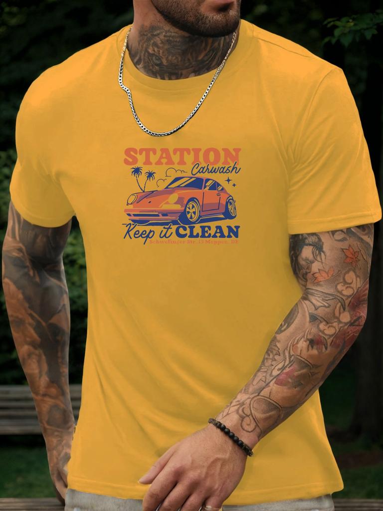 Short Sleeve TShirt Mens 100 Cotton Summer Round Neck White Carwash Station Graphic Print Casual Trendy Tee