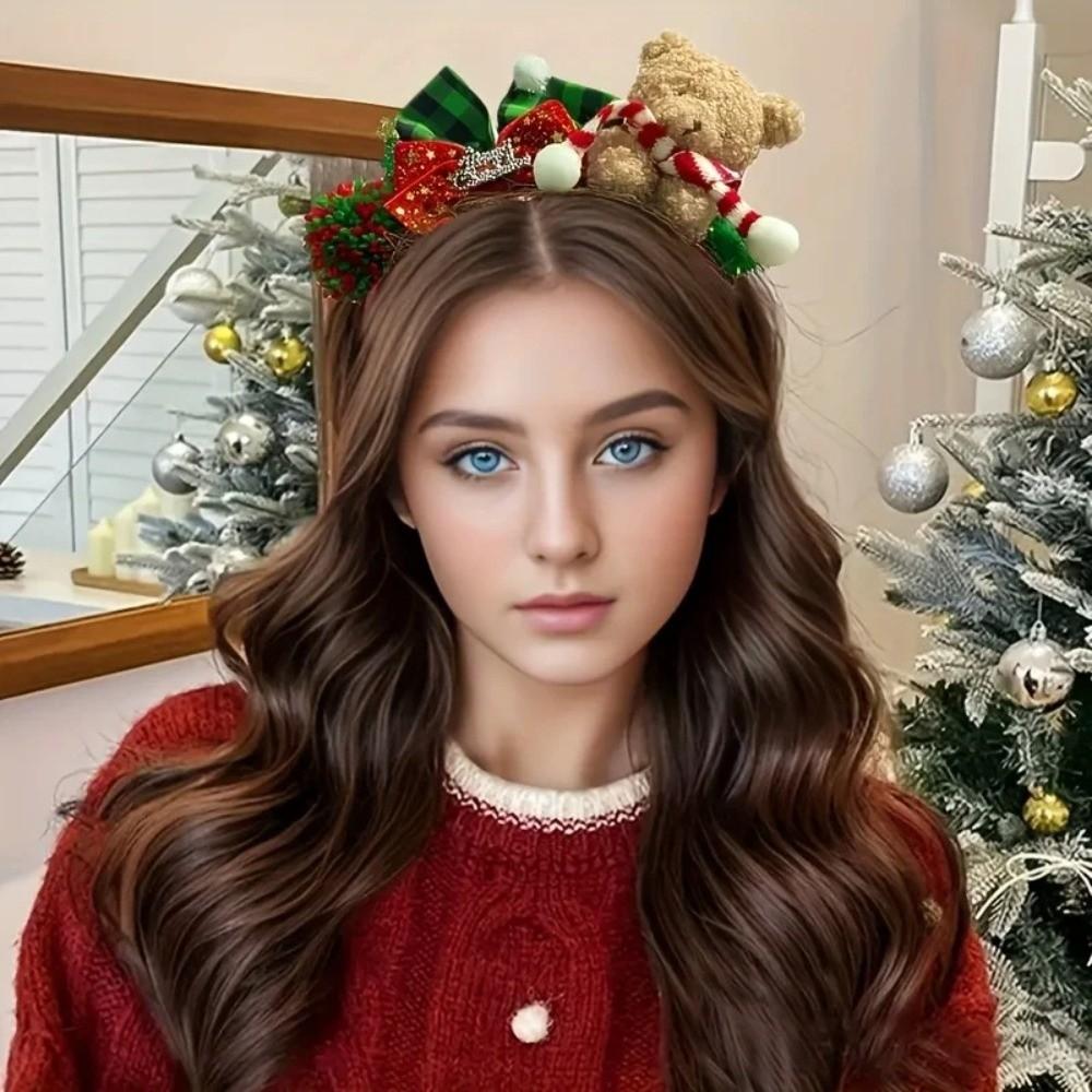 Регулируемая плюшевая повязка на голову с бантом, аксессуар для волос в виде медведя, милая заколка для волос