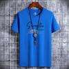 Men's 100% Pure Cotton Summer Loose and Comfortable Casual Shopping Fashion Print Large Round Neck Short Sleeved T-shirt Top