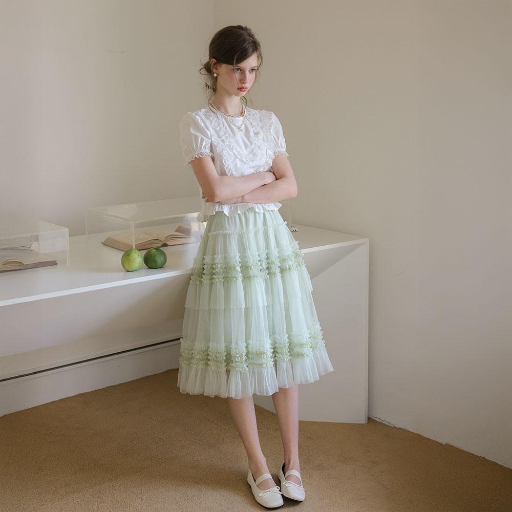 Ceme Adu Cest_Mesh Ruffle Tiered Skirt