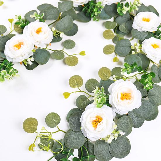 175 см искусственная розовая гирлянда с листьями эвкалипта реалистичная внутренняя и наружная подвесная искусственная цветочная лоза свадебная вечеринка весенняя каминная полка