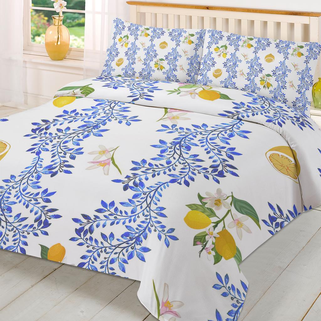 Vintage Lemon Flower Leaves 3pcs Bedding Set For Double Bed Home Textile Duvet Cover Quilt Cover Pillowcase