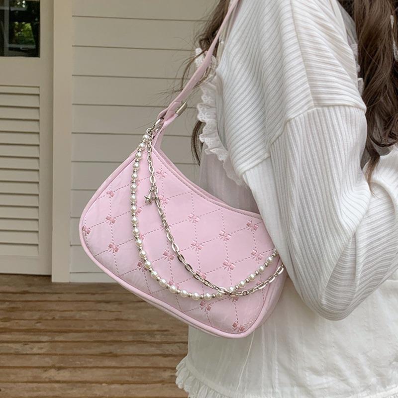 Korean Style Handheld Bag Fashion New Pearl Chain Bag Sweet and Cute Zipper Axillary Bags Women Solid Crossbody Bag Shoulder Bag