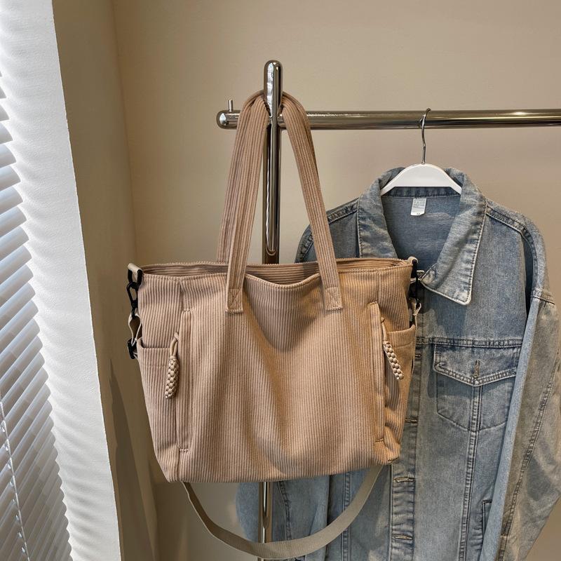 Corduroy Shoulder Messenger Bag Multi-Bag Mouth Large Capacity Commuter Tote Bag Student Class Work Handbag
