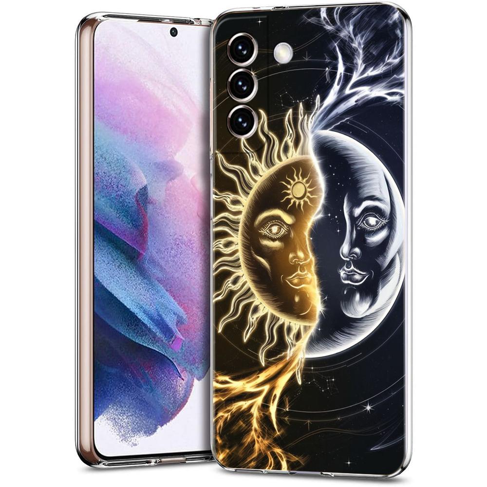Прозрачный чехол-бампер для Samsung Galaxy S25 S24 S23 S22 S20 S21 FE Ultra S24 S23 S10 S10E Plus 5G с рисунком Солнце Луна Звезды