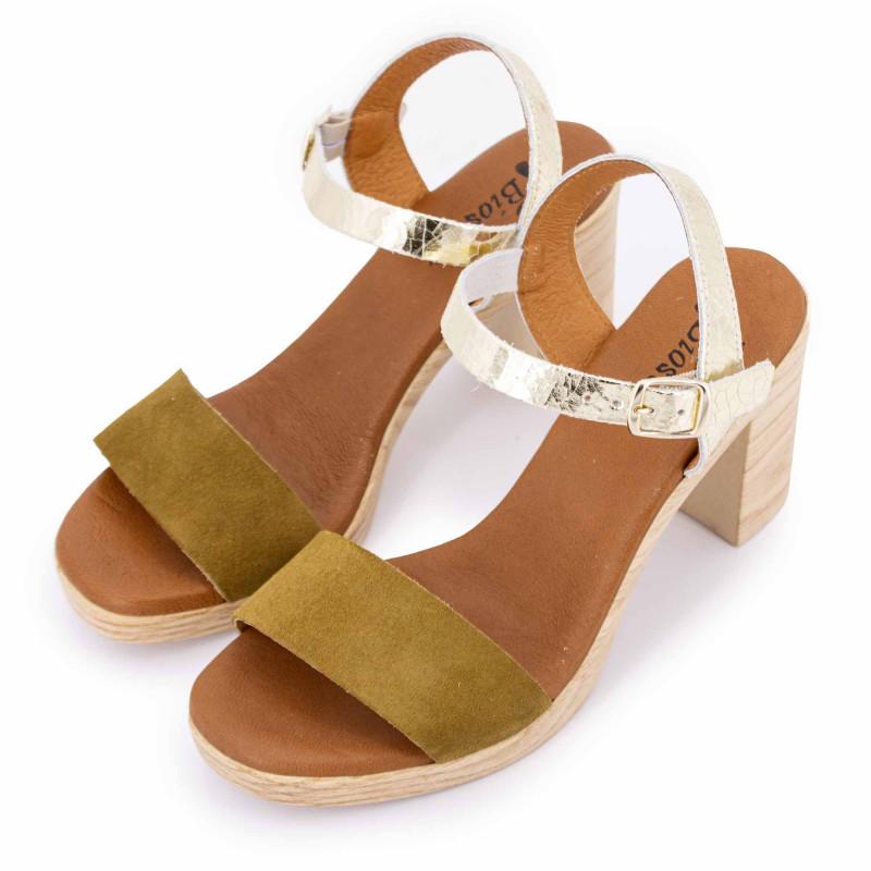 Босоножки цвета хаки на каблуке craq oro 73299 t36/41 женщина BIOSTOCK