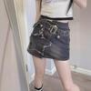 Y2K Hot Girl Black Denim Skort: Anti-Exposure Subculture Style with Irregular Hem