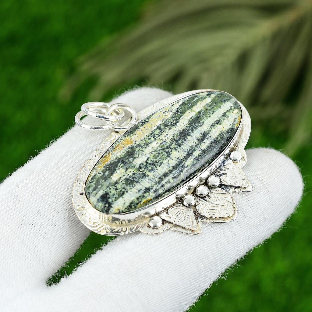 Green Swiss Opal Gemstone Sister Art Deco Artisan Unique New Pendant 925 Silver