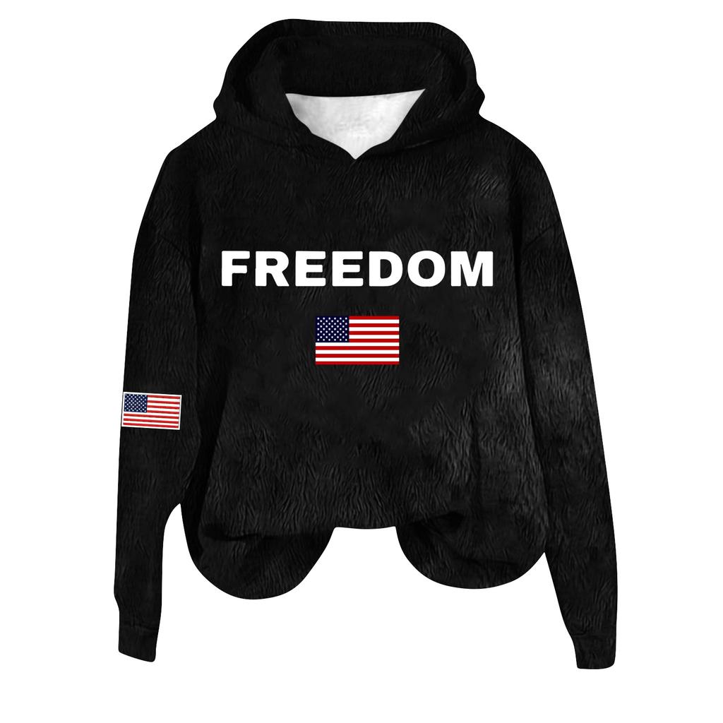 Women's Hooded Long Sleeve Printed Flannel Top Hooded Sweatshirt