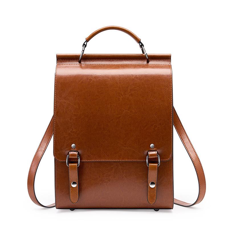 Genuine Leather Backpacks British College Style Schoolbag Retro Computer Simple Cowhhide Backpack for College Students
