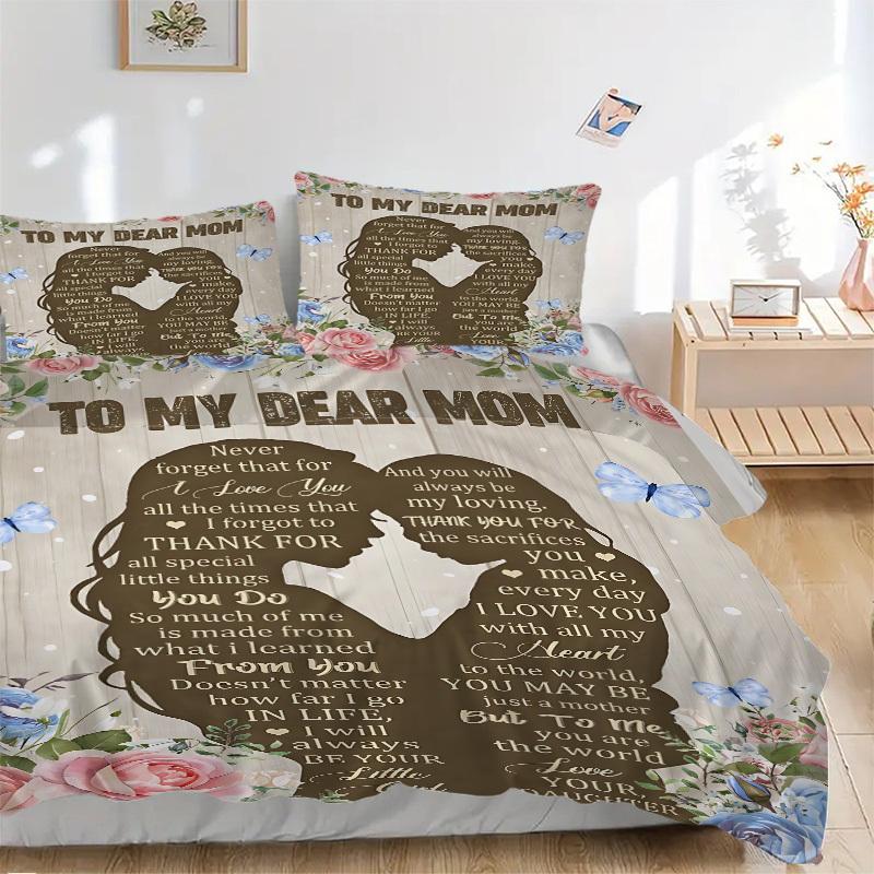 3PCs Mother's Day Gift Design Cover Set, Breathable Fabric, Machine Washable (1 Duvet Cover + 2 Pillowcases) (Without Quilt) yy250911084