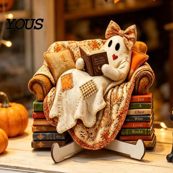 Декорации для Хэллоуинской вечеринки в помещении, Милый ornament-привидение, Мультяшная праздничная деревянная статуэтка, Атмосферные деревянные украшения, Креативный ornament для дома