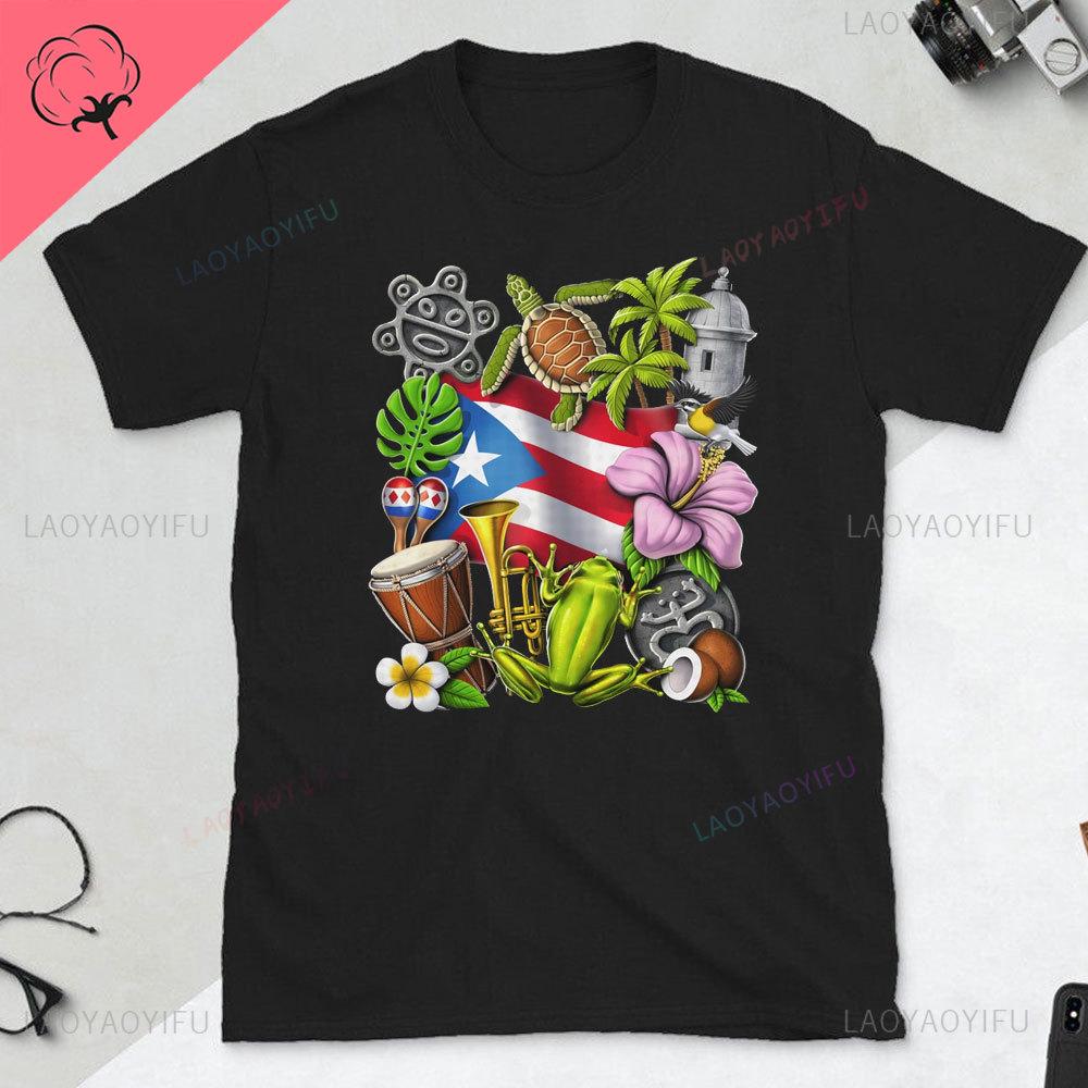 Puerto Rico Shirt Boricua Shirt Tylenol Frog Tshirt Short Sleeve Puerto Rico Flag Cotton Shirts Symbol Unisex Clothing Tee Top