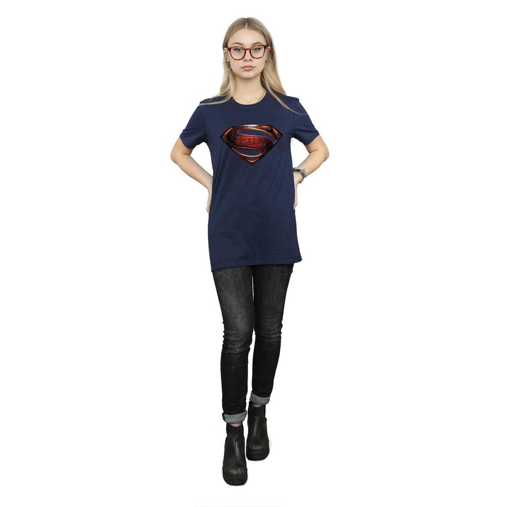 DC Comics Womens/Ladies Justice League Movie Superman Emblem Cotton Boyfriend T-Shirt