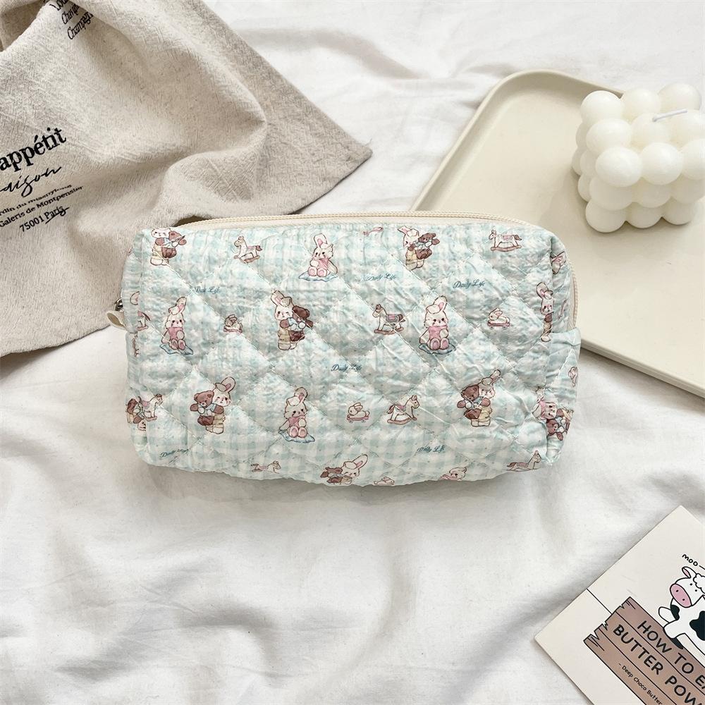 Cute Cartoon Women's Cosmetic Bag College Girls Stationery Pencil Case Handbags Quilted Cotton Ladies Makeup Storage Bags Purse