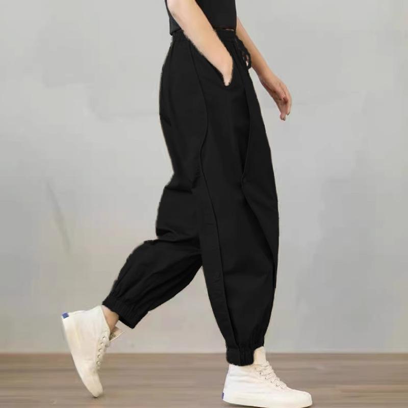 Женские брюки карго гаремы в корейском стиле: Свободный крой, эластичная талия, большой размер, манжеты на щиколотках, для лета и осени.