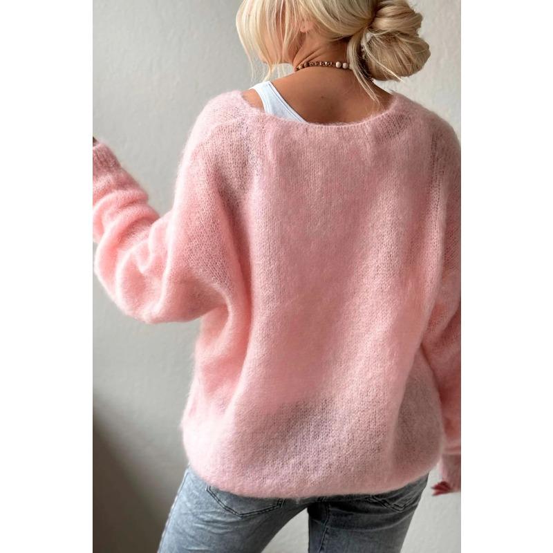Women's Pullovers V-neck Loose Casual Long Sleeve Women's Knitted Sweater Autumn and Winter New Solid Color Soft Warm Office Lady Knitwear Tops