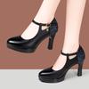 7см 9см Модные туфли из натуральной кожи с мелким вырезом, туфли-лодочки на платформе, весна 2025, туфли на высоком блочном каблуке, черные для офиса, для модели, для мамы
