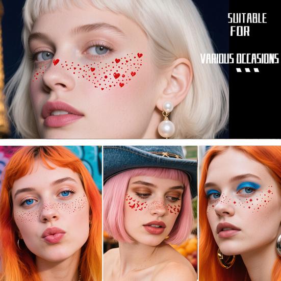 Temporary Tattoo Sticker, Red Freckles Face Tattoo, Waterproof Temporary Freckles Tattoo for Adults Festive Party Makeup