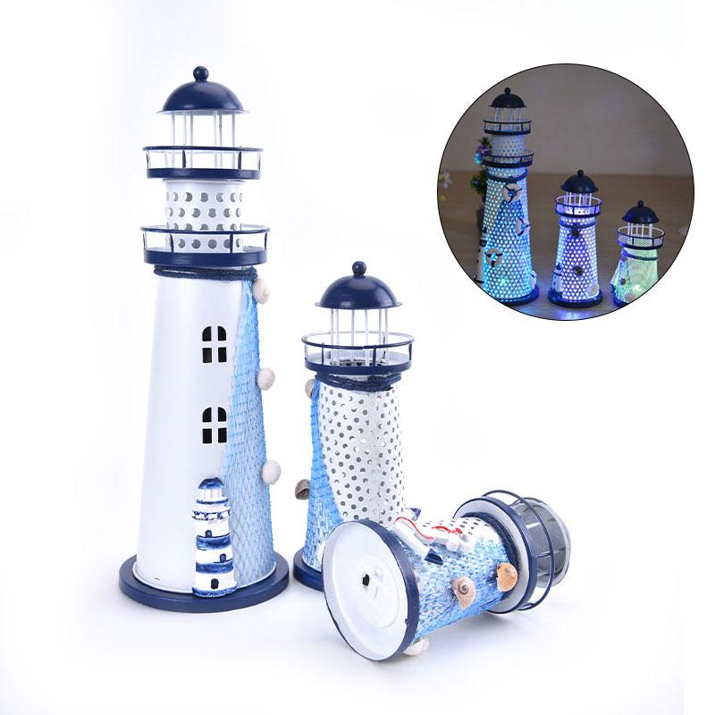 Ocean Flash Lighthouse Fishing Net Starfish Shell Metal Beacon Tower Ornaments