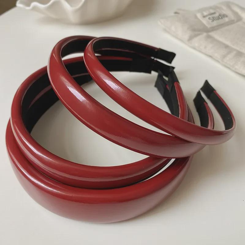 2024 Ретро Красный Кожаный Обруч Для Волос Для Женщин - Дизайн Высокий Череп, Аксессуар Для Умывания Лица, Элегантная Отбеливающая Заколка Для Волос
