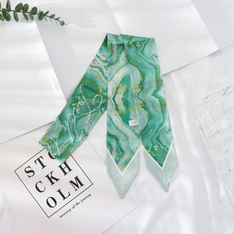 New Summer 130*7 Ins Small Hairband Lovely Print Long Silk Scarf Wrist Ribbon Skinny Scarf For Women