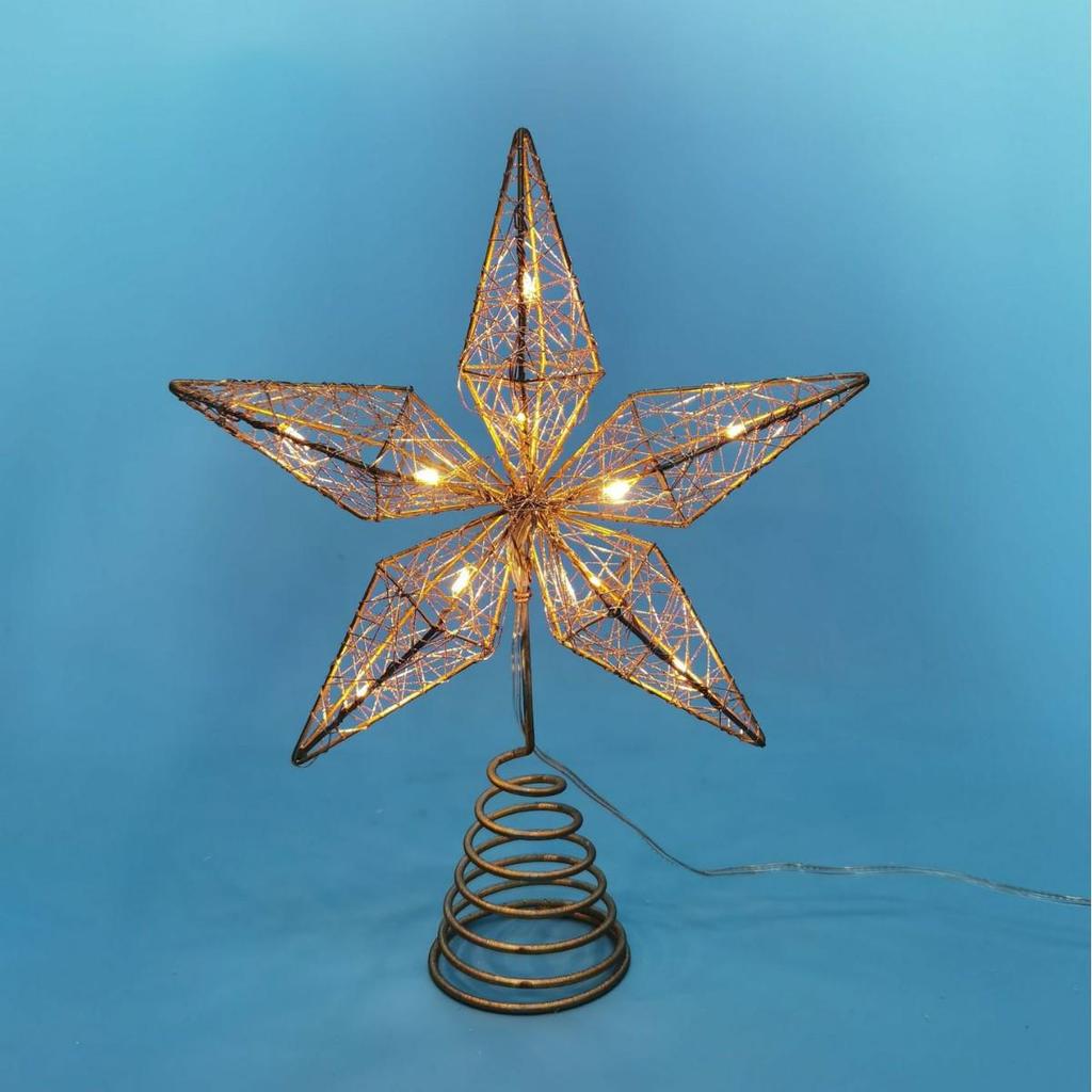 LED Glittering Rattan Wrought Iron Christmas Tree Topper Ornament