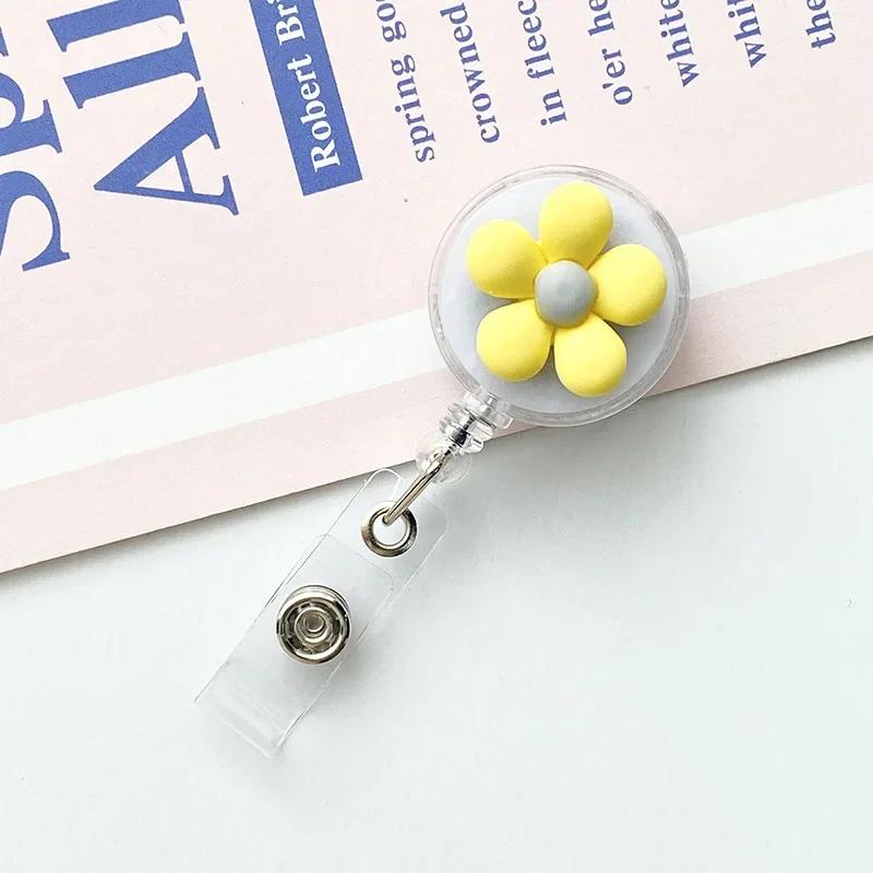 Женский милый цветок выдвижной значок катушка для удостоверения личности шнурок для имени белый воротник держатель для бейджа катушки брелок держатель для карт аксессуары