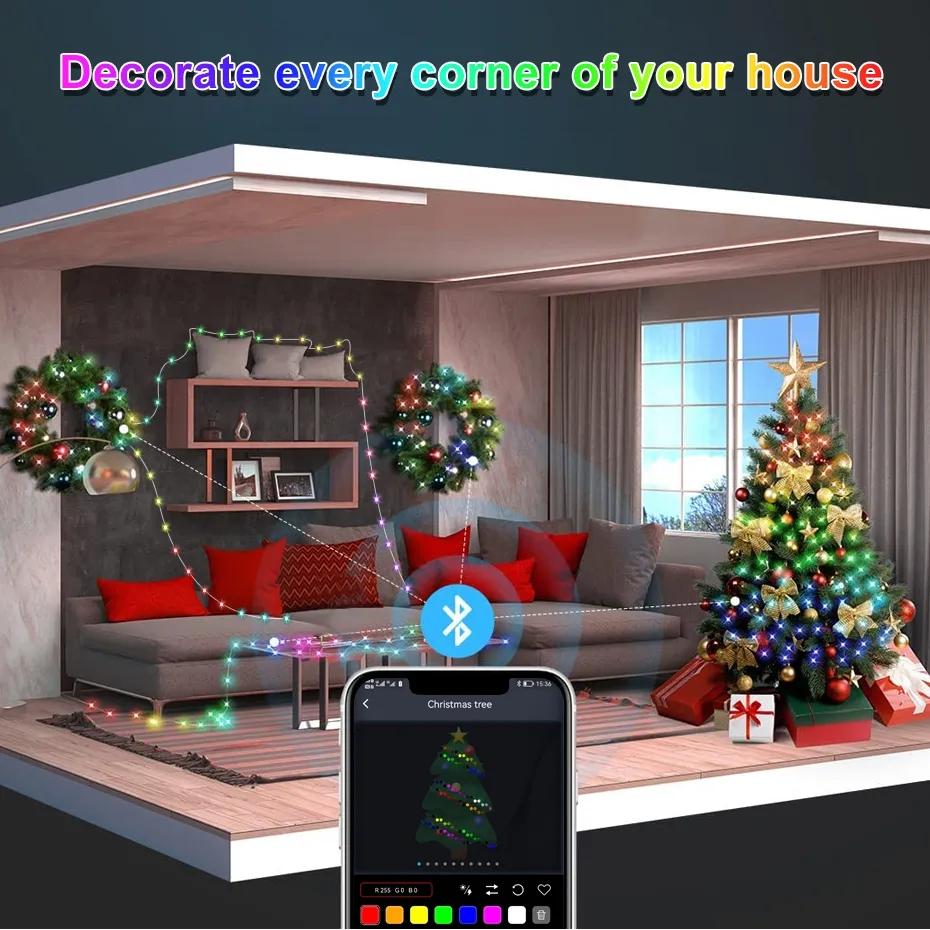 Waterproof Smart 5V RGBIC WS2812b Led Strings Fairy Light 10M 100Leds Dreamcolor Chasing Home Outdoor Decoration Music Sync