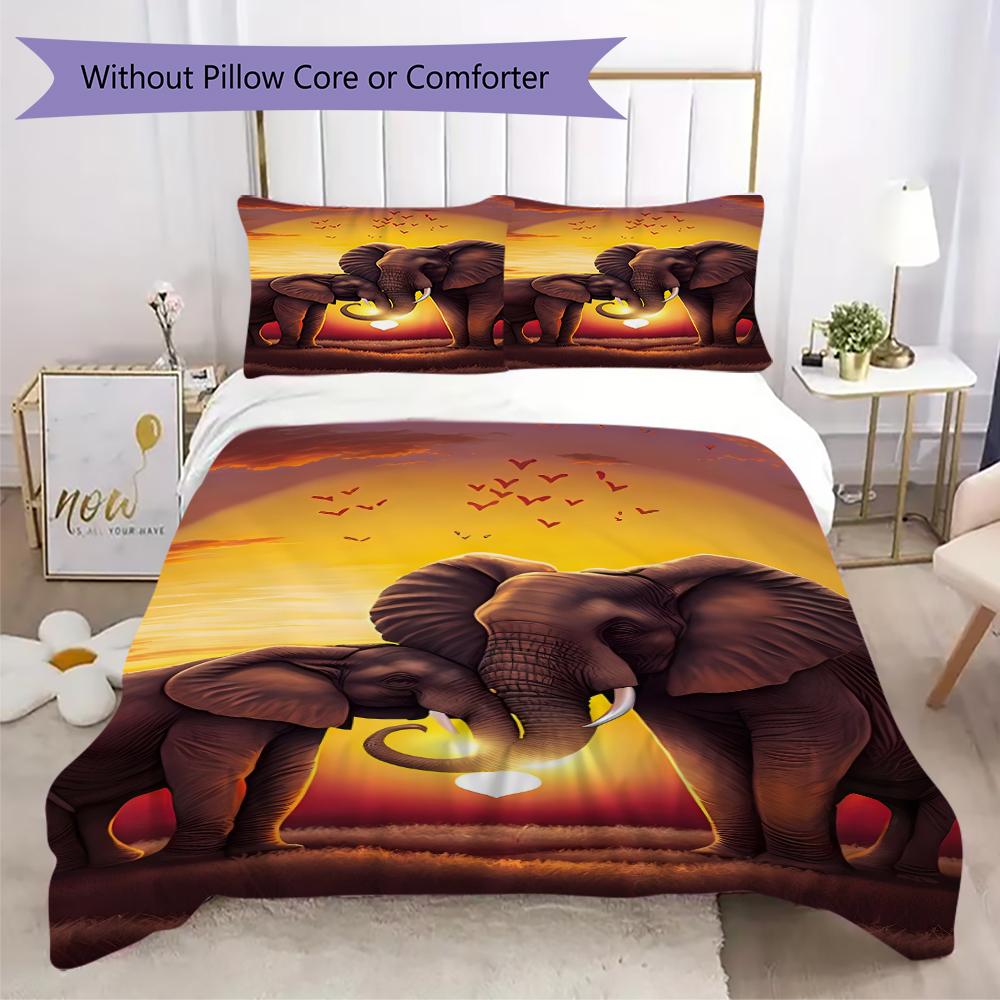 1PC Elephant Theme Bedding Quilt Set Quilt Cover Pillowcase Home Decoration Birthday Gift (1 * duvet cover + 2 * pillowcase, without core)A15