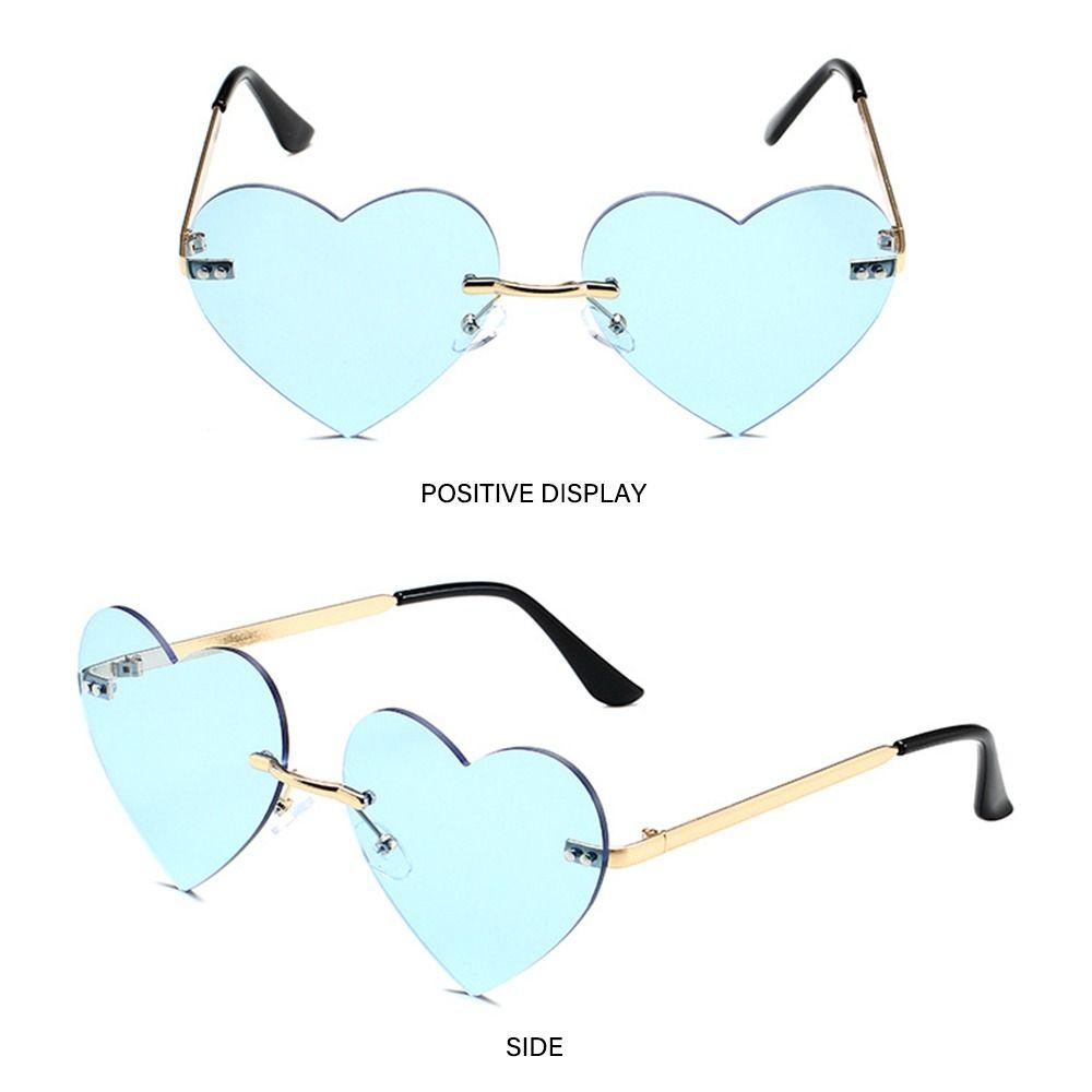 Cosplay Costume Metal Sun Glasses Heart-Shaped Rimless Heart Sunglasses Pink Hippie Sunglasses