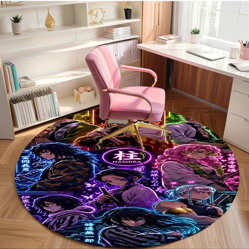 Demon Slayer Print Round Rug, Washable Floor Carpet, For Entryway Dorm Laundry Room Office Study, Home Decor Birthday Christmas Gift