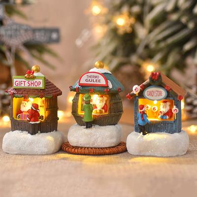 Рождественские светодиодные домики Миниатюрные украшения Светодиодные смоляные светящиеся снежные домики Скульптура Микропейзаж Рождественский домик Настольное украшение