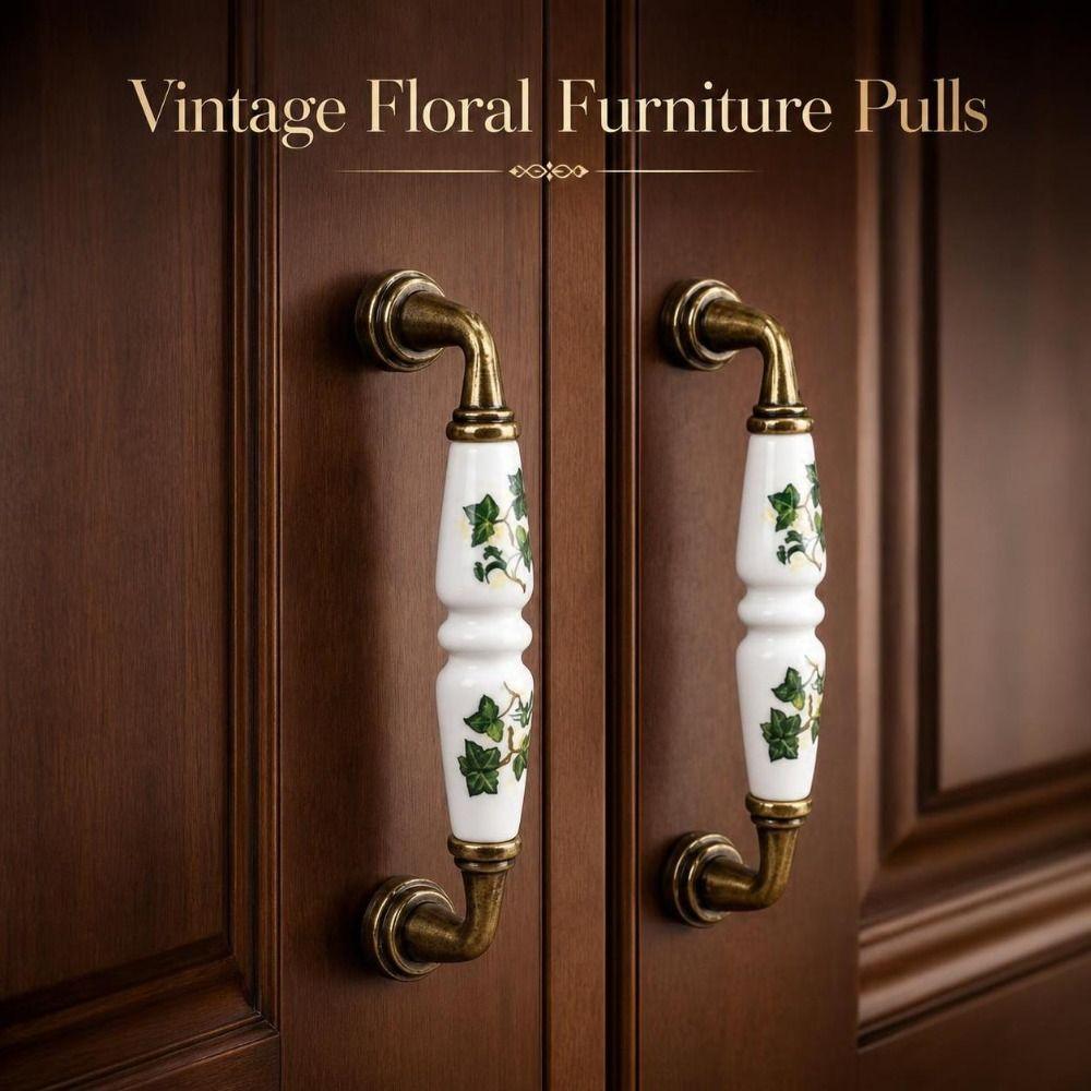 1PC Floral Pattern Vintage Drawer Handles Zinc Alloy Furniture Knobs Ceramic Cabinet Pulls Wardrobe