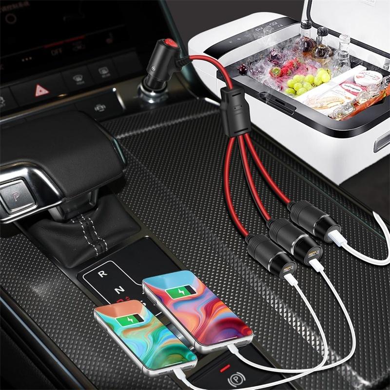 Car Cigarette Lighter Splitter 1 to 3 Car Cigarette Lighter 12V24V Splitter Adapter Cigarette Lighter Extension Cord with Switch