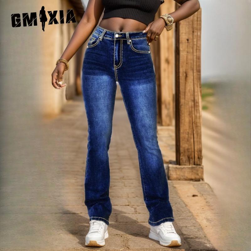 GMXIA Женские узкие джинсовые брюки с вышитыми карманами и низкой талией