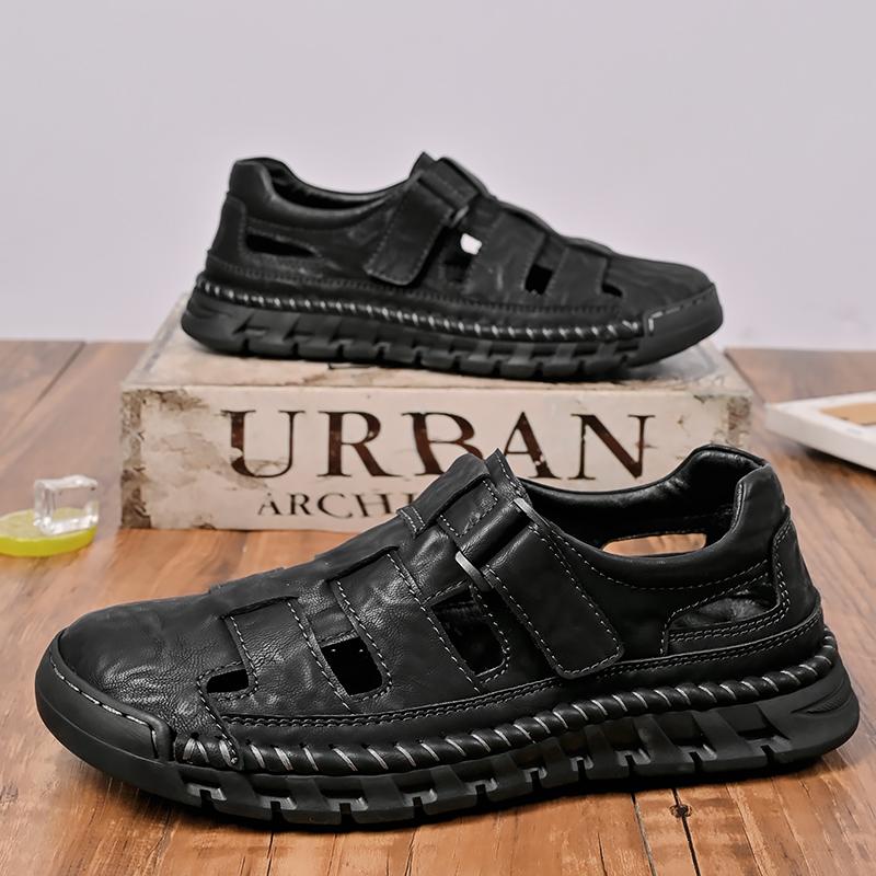 Fashion Hollow Out Men Sandals Casual Leather Mens Summer Shoes Outdoor Man Beach Sandals Soft Roman Shoes Quick Dry Wading Aqua Shoes