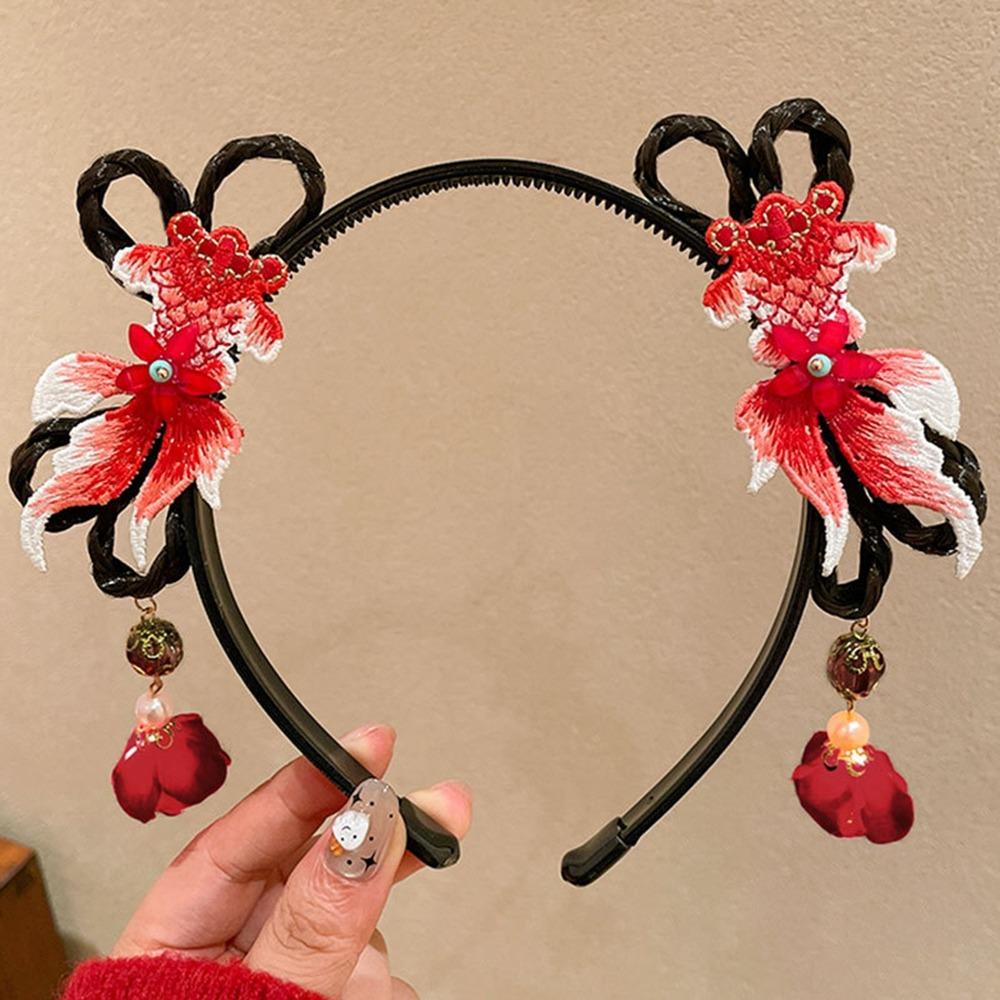 Головной убор с кисточками, китайский новогодний головной убор, косичка для волос, палочки для волос Hanfu, детский парик, повязка на голову, дети