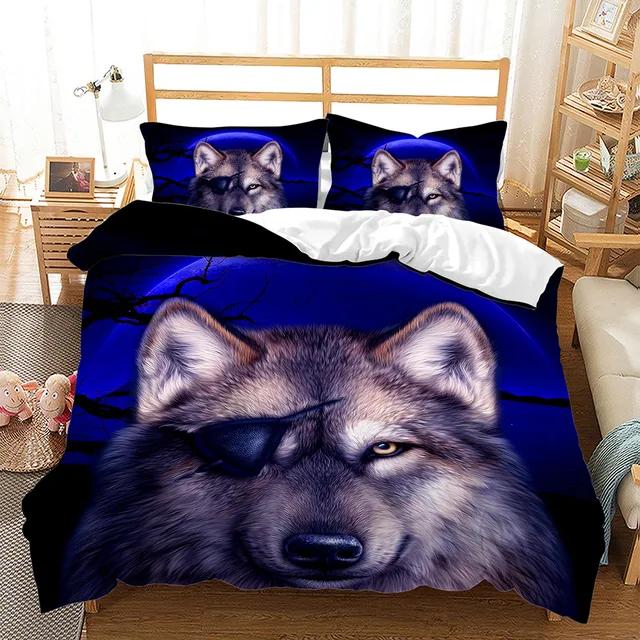 3D Print Wolf Animal Moon Bedding Set Duvet Set Single Double Bed King Size Bed Set Adult Boys Bedroom Duvet Cover Pillow Case