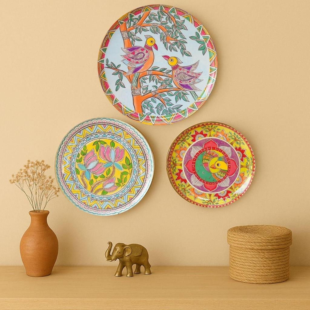 Madhubani Wall Plates for Home Decoration | Wall Decor Items for Living Room | Metal Wall Décor | Gift Items for Unisex Set of 3 Plate